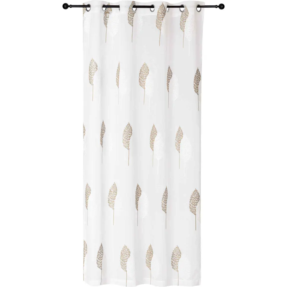 Embroidered Curtain Twin Leaf Pattern, Taupe and White