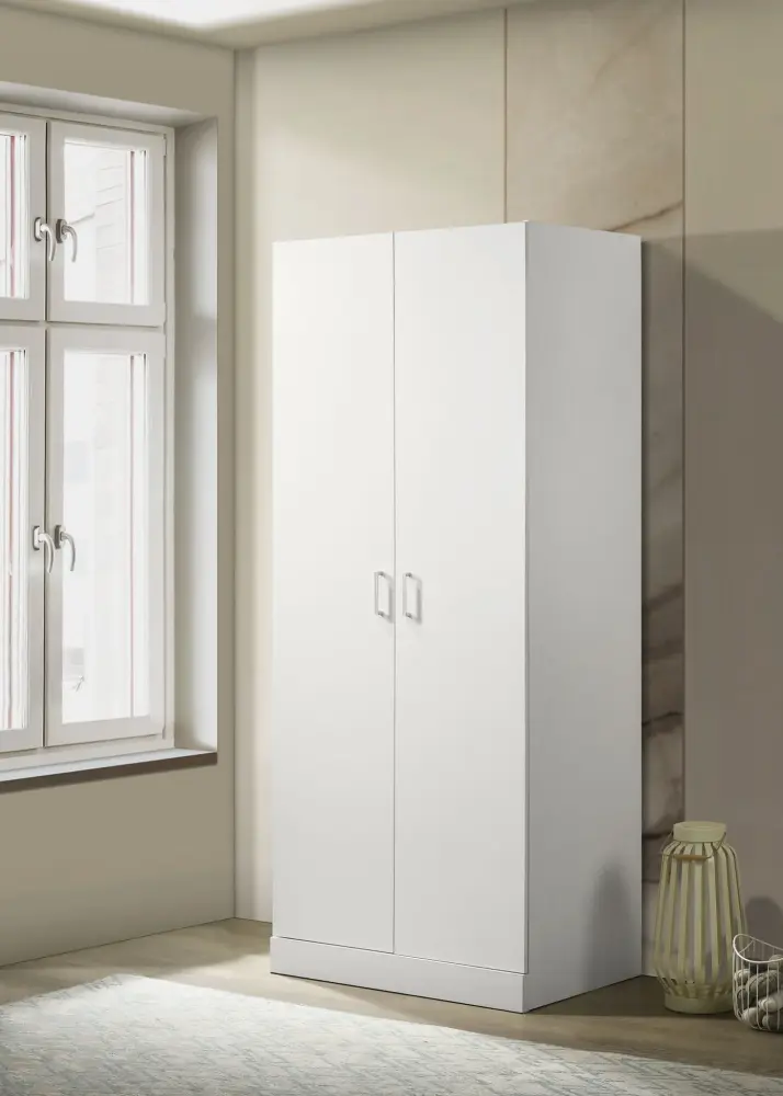 Michael - Dual Door Wardrobe Cabinet Armoire Shelf And Hanging Rod - White