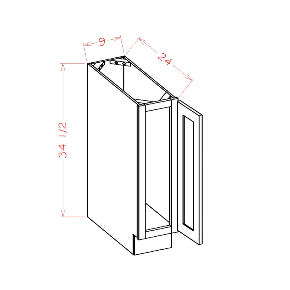 Edgeline White Tray Base Cabinet - 9"W x 34-1/2"H x 24"D