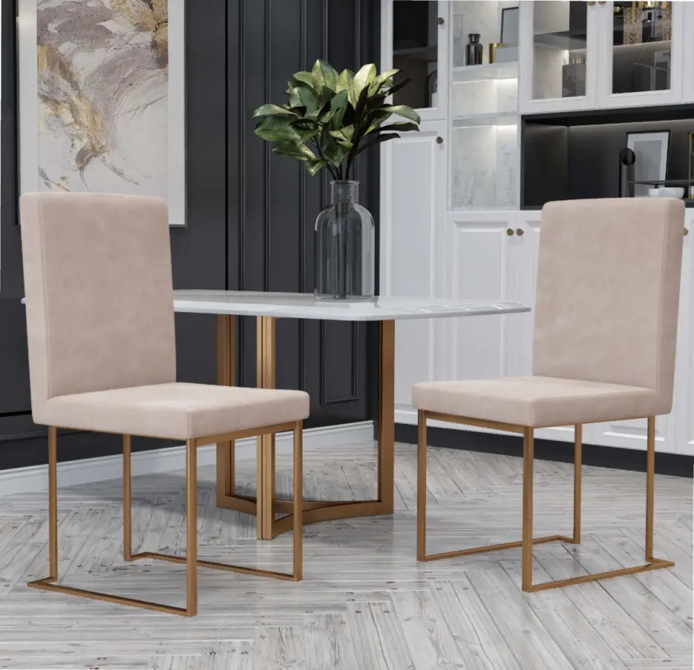 Modrest Fowler - Modern Sand and Brass Velvet Dining Chair Set 2