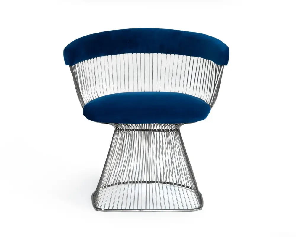 Modrest Lauren - Blue Velvet and Stain-resistant Steel Dining Chair | Corkscrew & Foil Cutter Included