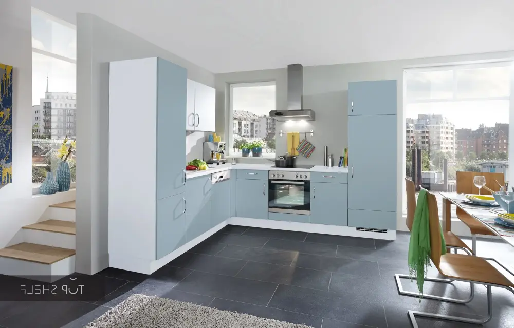 nobilia corner kitchen corner kitchen Touch 337 Aqua supermatt 250x310 cm configurable, towering cabinet