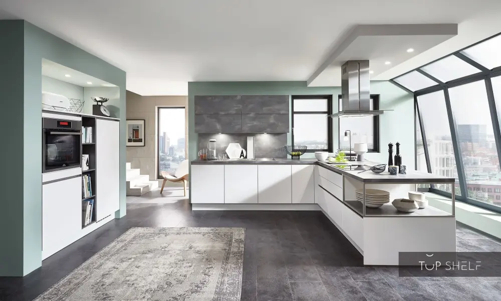 nobilia corner kitchen Fashion 168 lacquer Alpine white low-sheen handleless 150+370x300cm configurable -