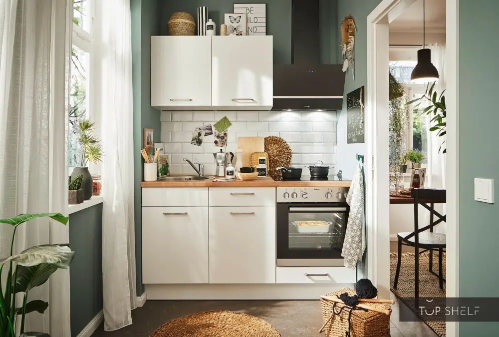Pino kitchen 160 cm white flat immediately available complete __ & extractor hood