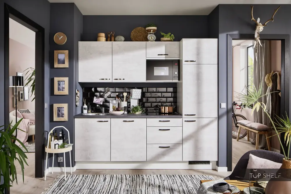 Pino kitchen 240 cm concrete white-gray instantly available ~