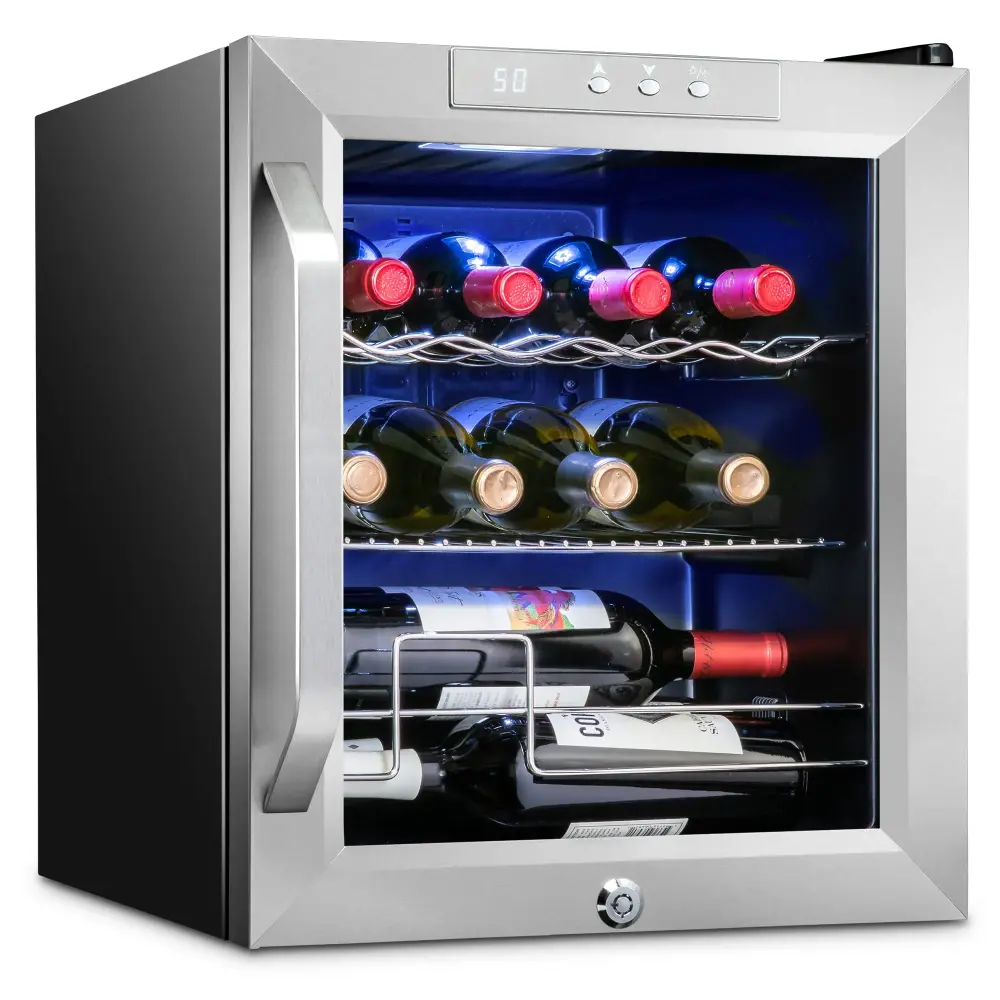 Professional Sommelier Grade Ivation 12 Bottle Compressor Wine Refrigerator, Cube Wine Cooler Lock, Stainless Chromed