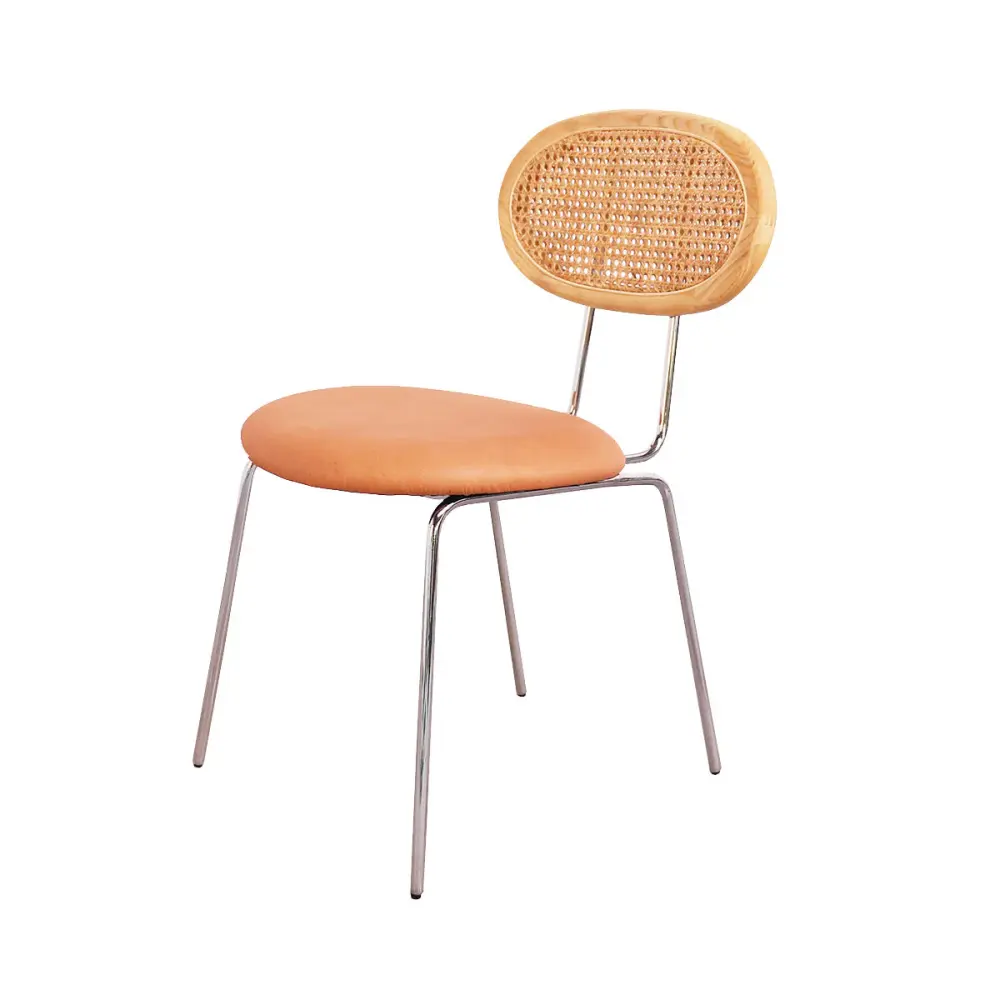 Retro Dining chair Wicker backrest - Cognac Leather - Dublin