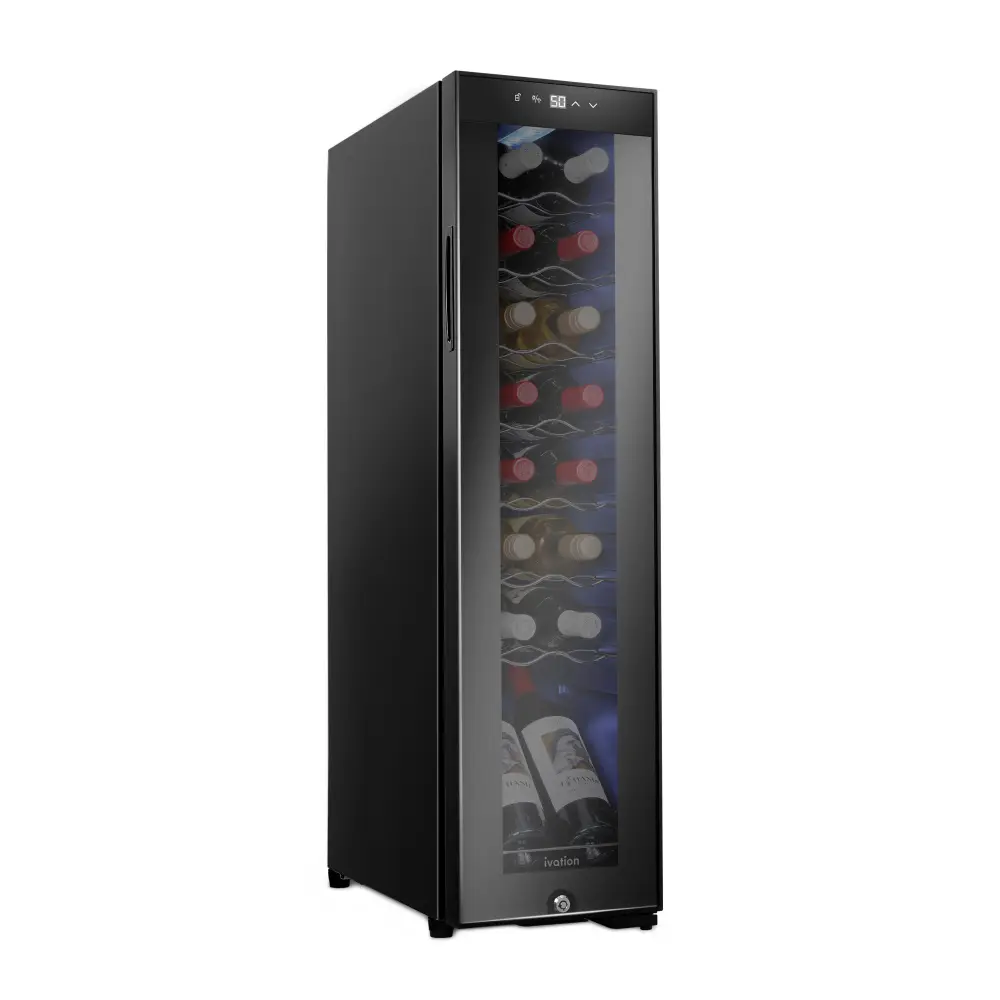 Ivation 16 Bottle Compressor Wine Refrigerator, Freestanding Wine Cooler Lock, Onyx