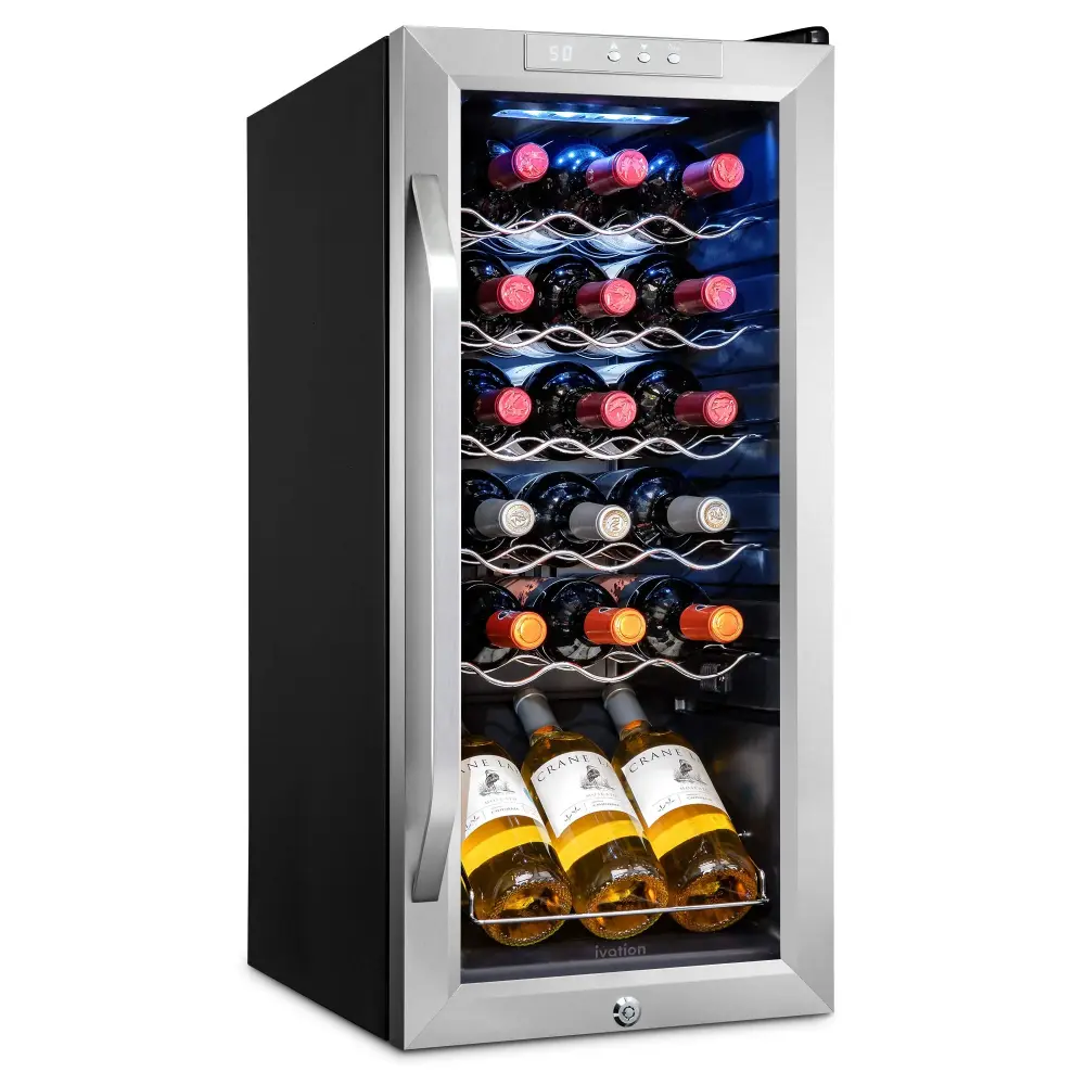 Ivation 18 Bottle Compressor Wine Refrigerator, Freestanding Wine Cooler Lock, Non-corrosive Steel