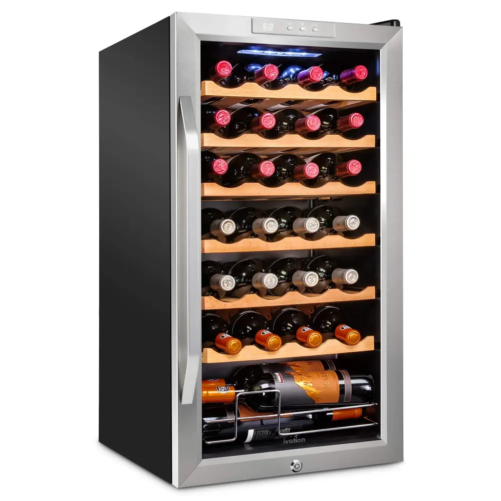 Ivation 28 Bottle Compressor Wine Refrigerator, Freestanding Wine Cooler Lock, Non-corrosive Steel