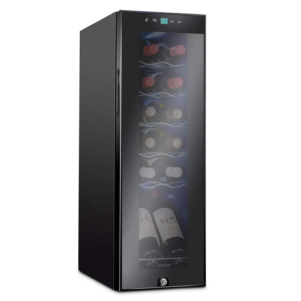 Ivation 12 Bottle Compressor Wine Refrigerator, Freestanding Wine Cooler Lock, Jet-black