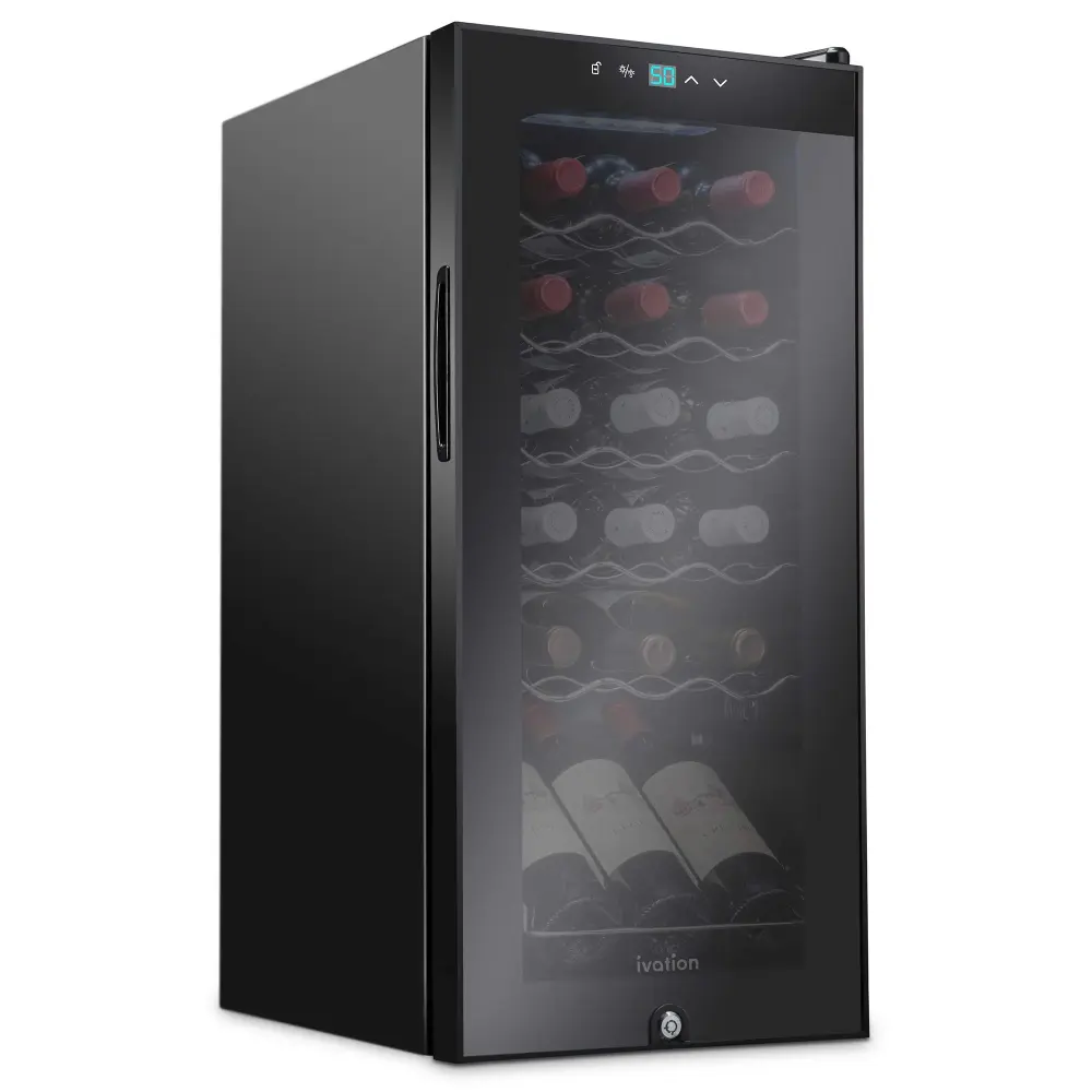 Ivation 18 Bottle Compressor Wine Refrigerator, Freestanding Wine Cooler Lock, Jet-black