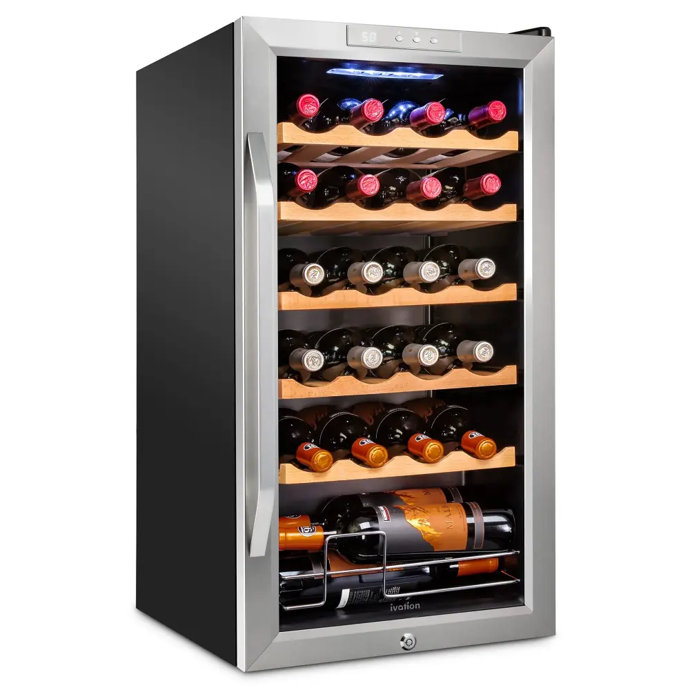 Ivation 24 Bottle Compressor Wine Refrigerator, Freestanding Wine Cooler Lock, Rust-proof Steel