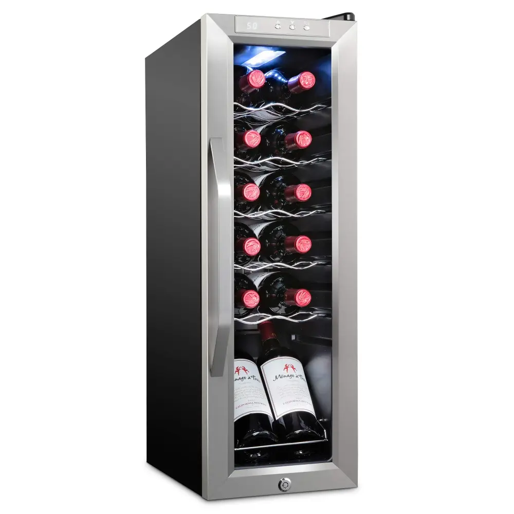 Ivation 12 Bottle Compressor Wine Refrigerator, Freestanding Wine Cooler Lock, Stainless Reinforced