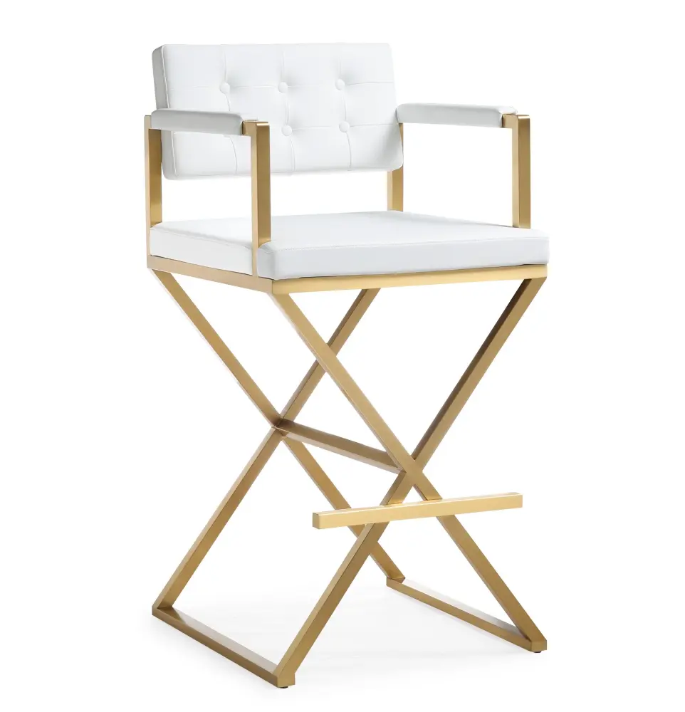 Dual Zone Director White Performance Vegan Leather and Gold Reinforced Barstool