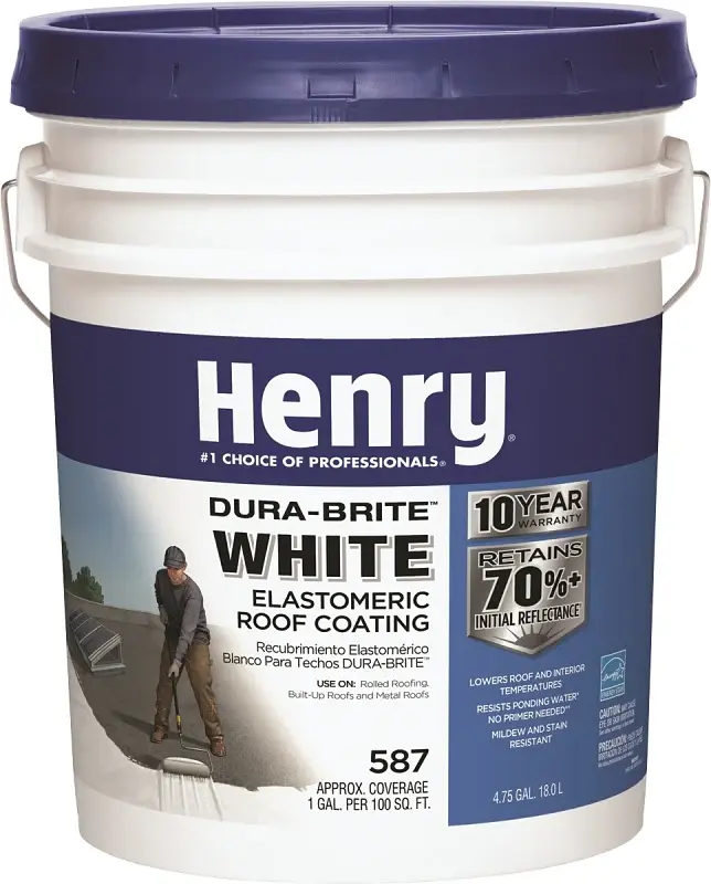 Henry HE587372 Elastomeric Roof Coating, Chalk, 5 gal Pail, White