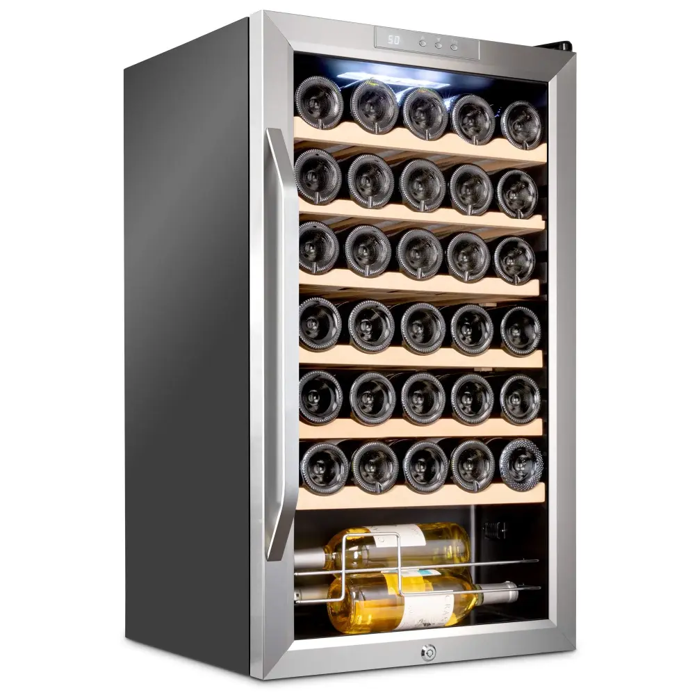 Ivation 34 Bottle Compressor Wine Refrigerator, Freestanding Wine Cooler Lock, Stainless Hardened