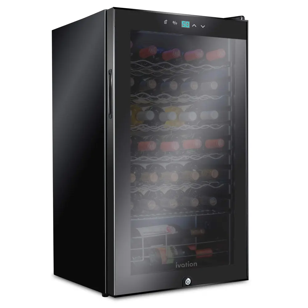 Ivation 34 Bottle Compressor Wine Refrigerator, Freestanding Wine Cooler Lock, Jet-black