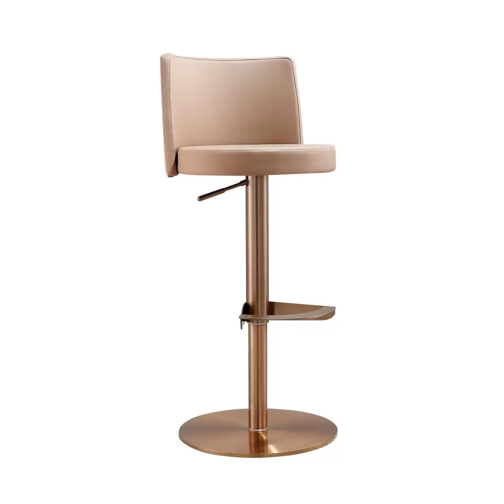 Loosha Cafe Au Lait Performance Vegan Leather and Rose Gilded Adjustable Stool - UK Red & White Wine