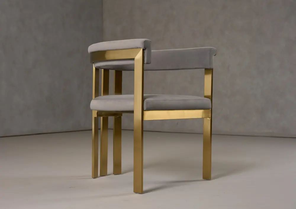Modrest Pontiac - Modern Grey Velvet + Champagne Gilded Dining Chair