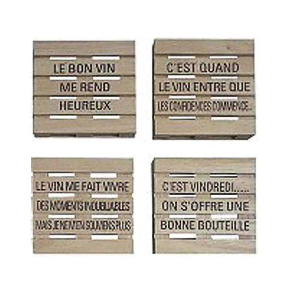 Set 4 Wine Coasters French Writing, 4" x 4"
