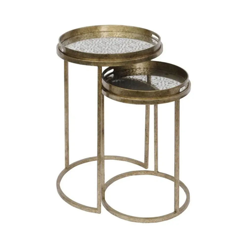 Vienna Diamond Set 2 Side Tables - Antique Gilded