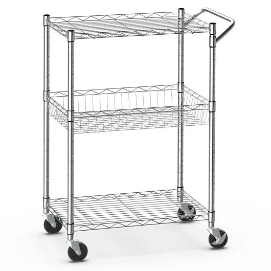 Costway 3-Tier Coiling Functionality Cart Handle Bar and Adjustable Shelves, HW66761