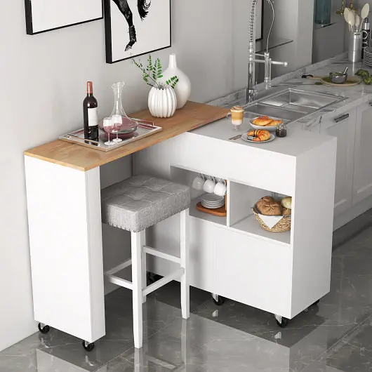 Costway Adjustable Reversible Folding Kitchen Island Cart Wine Rack and Spice Rack, KC55534WH+