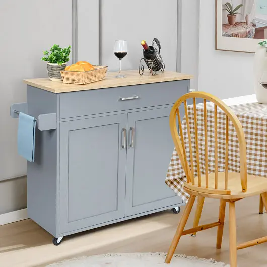 Costway Environmentally-Safe Rolling Kitchen Island Cart Towel and Spice Rack, Gray, KC51983GR