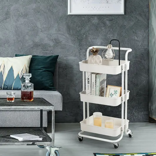 Costway Extra-Strong 3-Tier Functionality Cart Storage Rolling Cart Casters, Snow White, HW70189WH