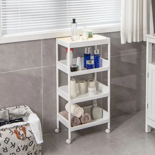 Costway Functionality Coiling Cart Detachable Tray Top and Locking Wheels, 4-Tier, JV11020WH
