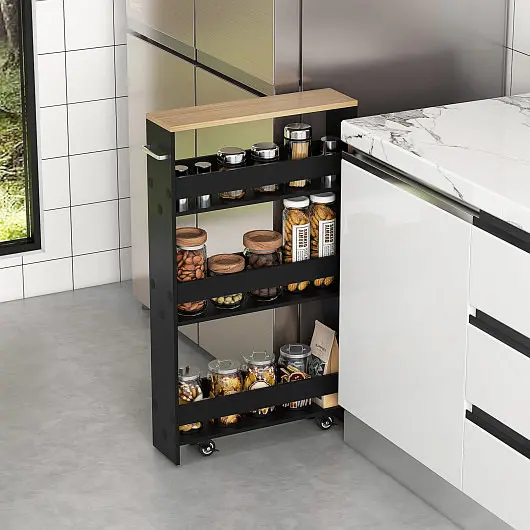 Costway Green Rolling Kitchen Slim Storage Cart Mobile Shelving Arranger Handle, Carbon Black, JV10501DK