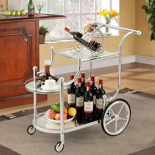 Costway Kitchen Spooling Bar Cart Tempered Glass Suitable Restaurant and Hotel, HW61546