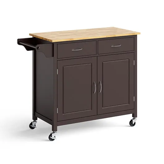 Costway Modern Rolling Kitchen Cart Island Wooden Top, Brown, HW65684BN