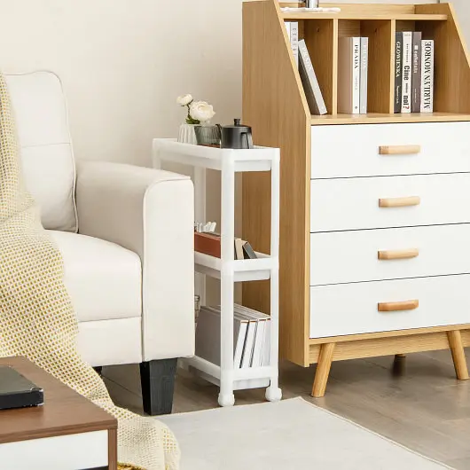 Costway 2 Pieces 3-Tier Slim Detachable Storage Cart Drainage Holes and Wheels, Snow White, JV10870WH-2