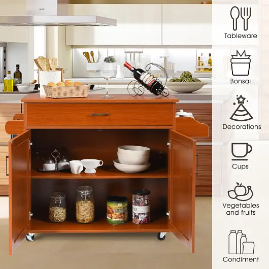 Costway Rolling Kitchen Island Cart Towel and Spice Rack, Safety Orange, KC51983CF