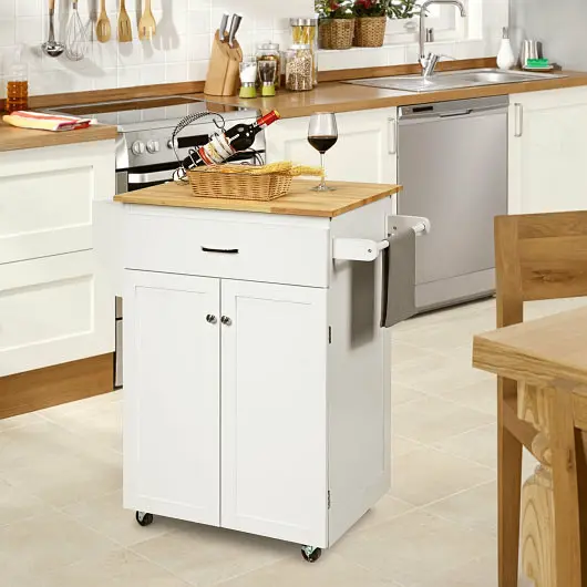 Costway Universal Functionality Rolling Storage Cabinet Kitchen Island Cart Spice Rack, Ivory, HW65691WH