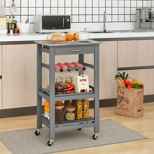 Costway Weather-Resistant Kitchen Island Cart Stainless Steel Tabletop and Binquireet, Gray, KC55423GR