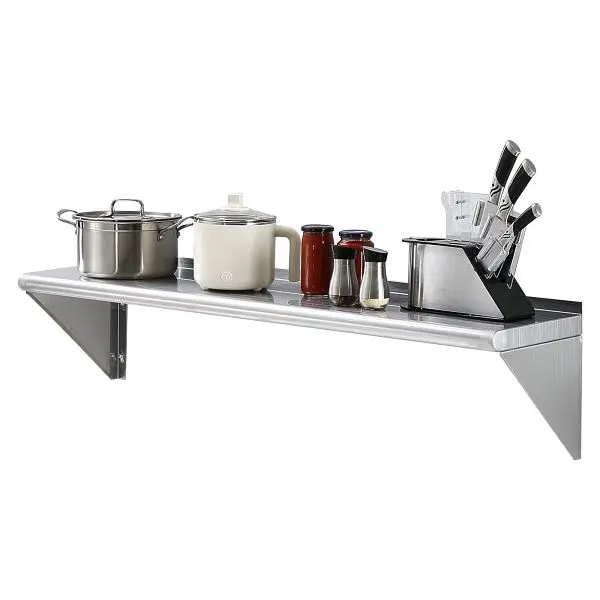 VEVOR 12" x 48" Stainless Steel Shelf, Wall Mounted Floating Shelving Brackets, 280 lbs Load Flat Capacity Comme...