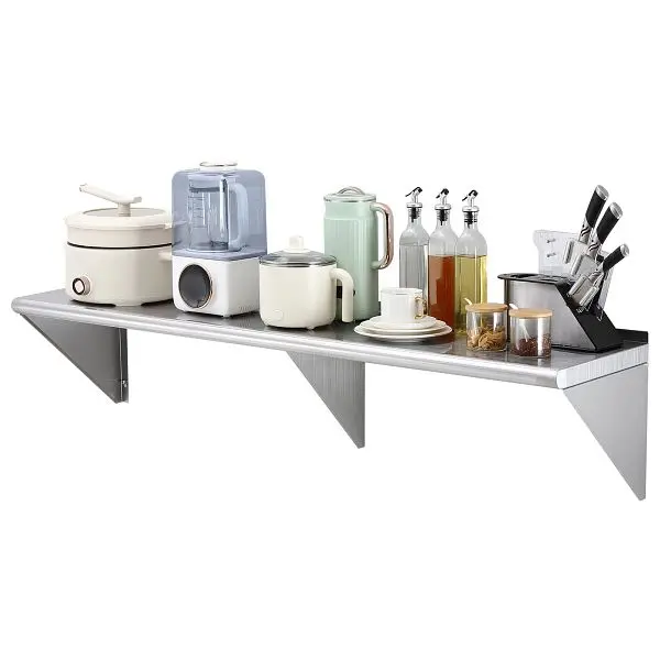 VEVOR 14" x 60" Stainless Steel Shelf, Wall Mounted Floating Shelving Brackets, 400 lbs Load Capacity Commercial...