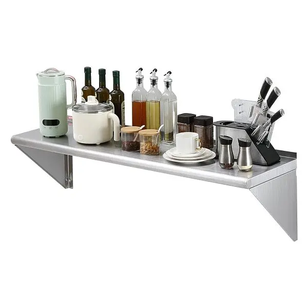 VEVOR 18" x 48" Stainless Steel Shelf, Wall Mounted Floating Shelving Brackets, 400 lbs Load Pipe Capacity Comme...