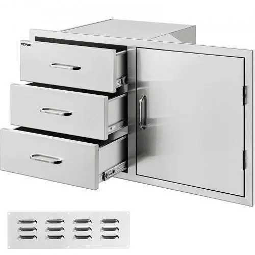 VEVOR BBQ Door Triple Drawer Combo 38.1"W x 22.6"H Outdoor Kitchen BBQ Grill Storage, CTG23X38.9X21.101V0