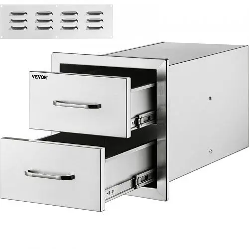 VEVOR BBQ Island /Outdoor Kitchen Drawer 18X20.5" Stainless Alloy Steel Double Narrow Drawer, 18X15YC2CBXGCTG01V0