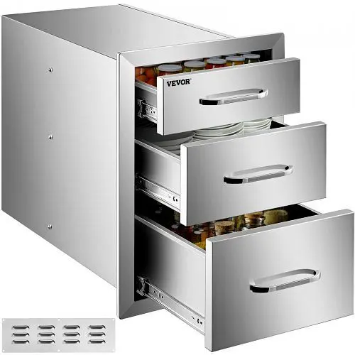 VEVOR BBQ Island/ Outdoor Kitchen Triple Drawers 20.25" x 14" Oil Stainless Metal Steel BBQ Drawer, 20.25X14YC3C...