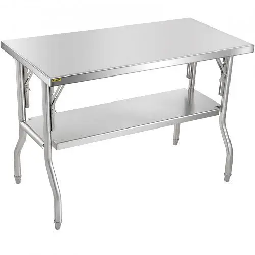 VEVOR Commercial Worktable Workstation 48 x 24" Folding Commercial Prep Table, Heavy-duty Stainless Steel Folding Tab...