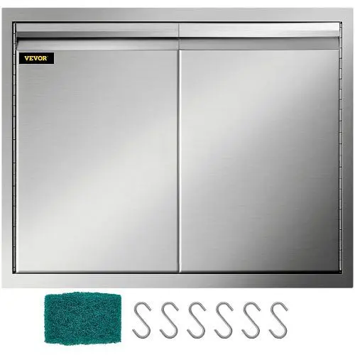 VEVOR Double BBQ Access Door, 30"Wx21"H Outdoor Kitchen Doors, Double Wall Construction Cabinets Hooks, Brushed ...