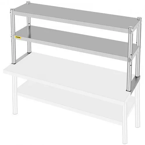 VEVOR Double Overshelf, Double Tier Stainless Steel Overshelf, Silver, 48" x 12", CFGZTSJSC12X48YC1V0
