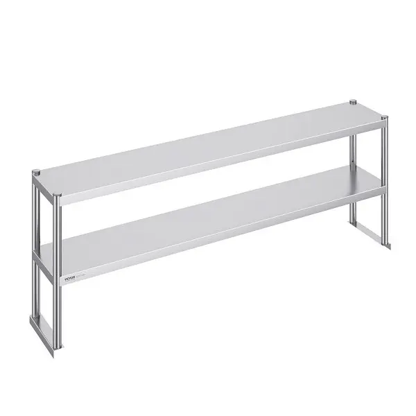 VEVOR Double Overshelf, Double Tier Stainless Tool Steel Overshelf, 12 x 72 Inch Double Deck Overshelf, CFBXGGZTSCSJ88VG4V0