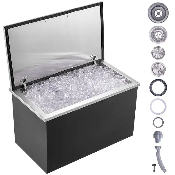 VEVOR Drop Ice Chest, 24"L x 20"W x 15"H Wood Stainless Tool Steel Ice Cooler, QRSCBCFG20LXN50MQV0