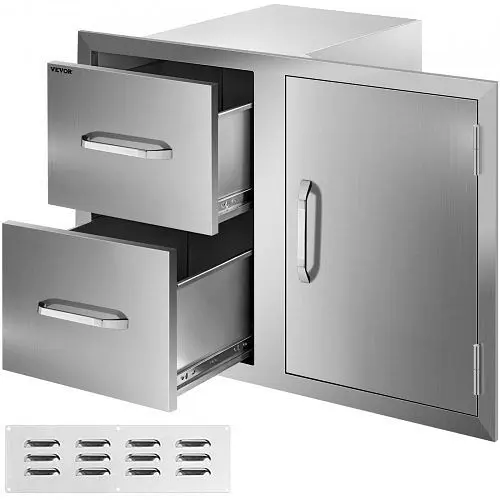 VEVOR Environmentally-Safe 33-inch Grills 304 Stainless Mild Steel Right-hinged Access Door & Double Drawer Combo 20.5...